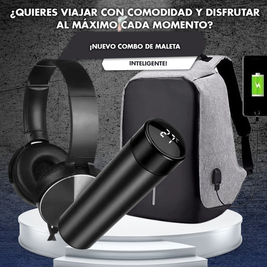 ¡NUEVO COMBO DE MALETA + TERMO INTELIGENTE + AUDIFONOS!